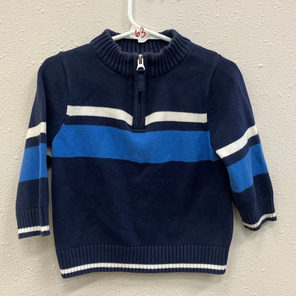 Hanna andersson combed cotton striped tight knit quarter zip sweater size 80 (2T